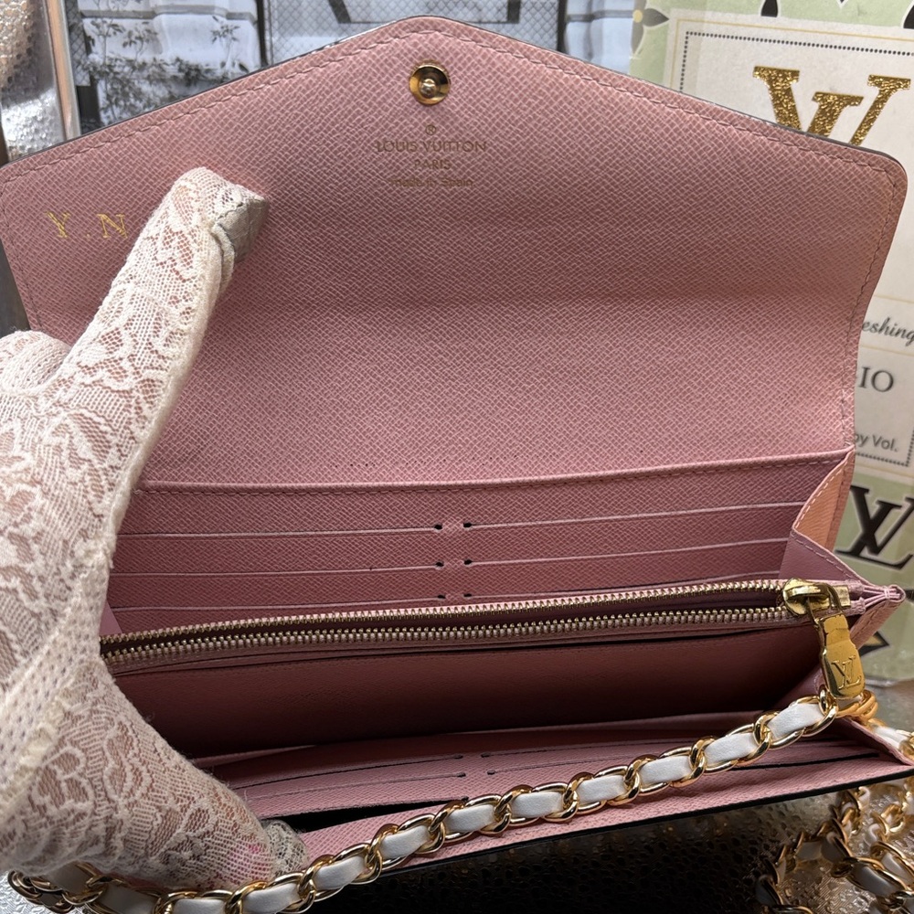 Louis Vuitton🌼Brown & Pink🩷 Interior Damier Ebene long Sarah Wallet-EUC - Picture 3 of 11
